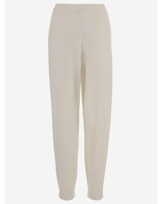 Allude White Wool And Cashmere Pants Virgin Trousers