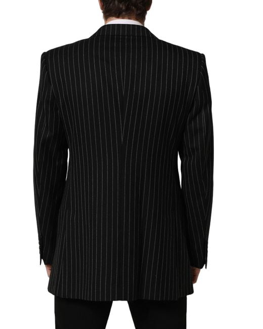 Dolce & Gabbana Black Stripes Wool Single Breasted Blazer Polyester Clothing for men