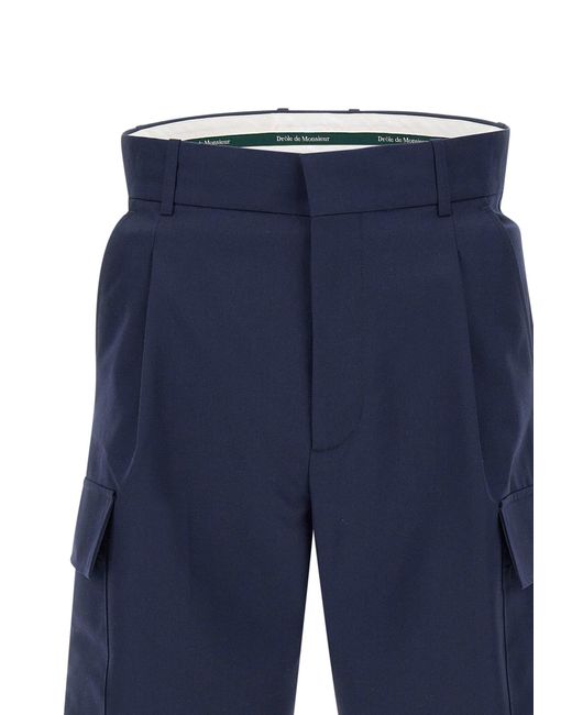 Drole de Monsieur Blue Le Shorts Cargo Laine Fresh Wool Shorts for men