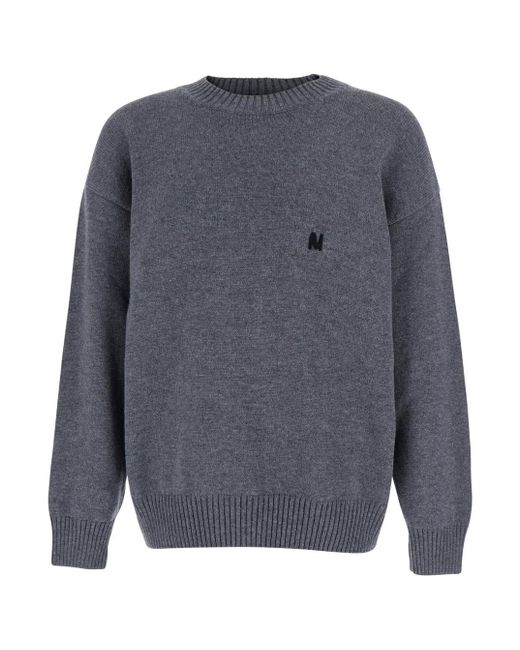 MSGM Gray Crew Neck Sweater With Front Logo for men