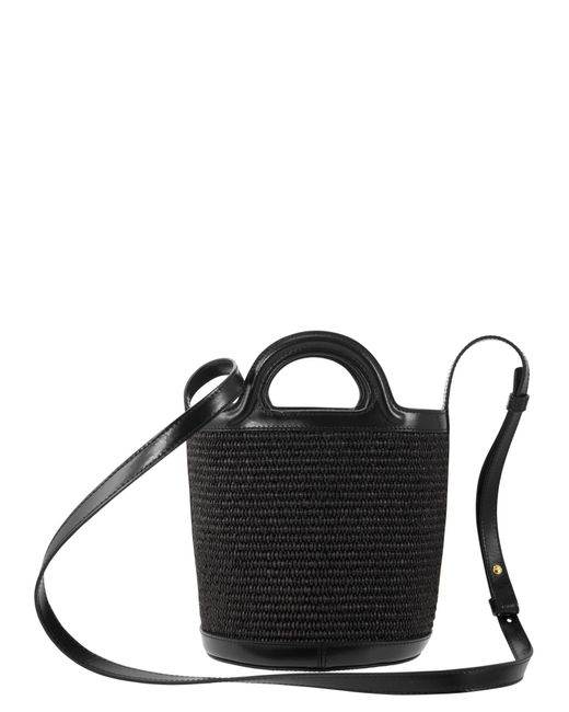 Marni Black Tropicalia Raffia And Calfskin Bucket Bag