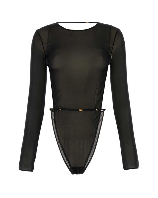 Saint Laurent Black Stretch Silk Bodysuit