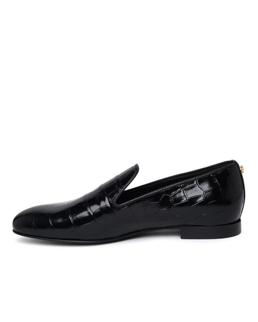 Versace Black Crocodile-effect Leather Loafers for men
