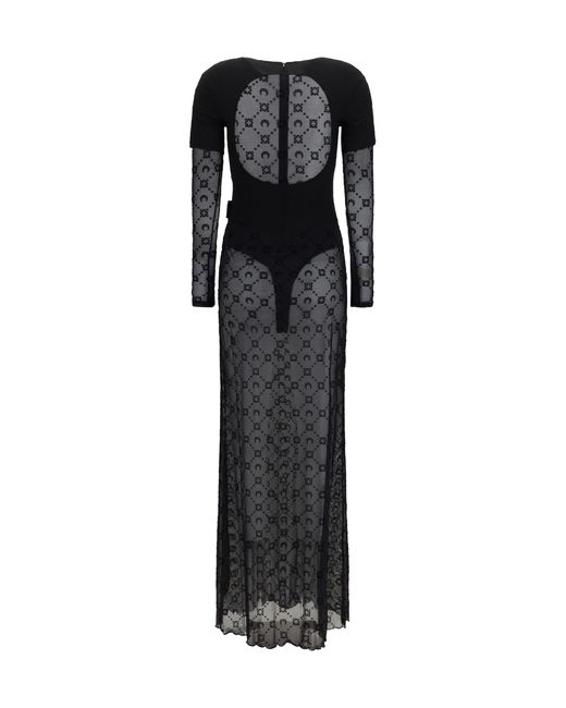 MARINE SERRE Black Layered Long Dress Jersey And Mesh Polyamide; Elastane