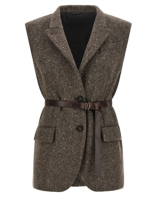 Brunello Cucinelli Black Virgin Wool Sleeveless Jacket Clothing