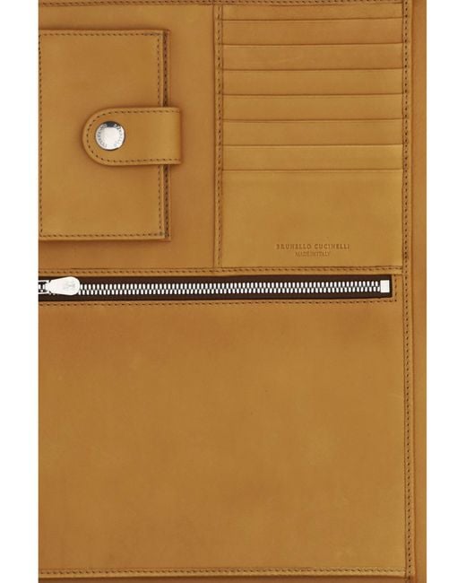 Brunello Cucinelli Brown Leather Laptop Case Calf Bos Taurus Wallet for men