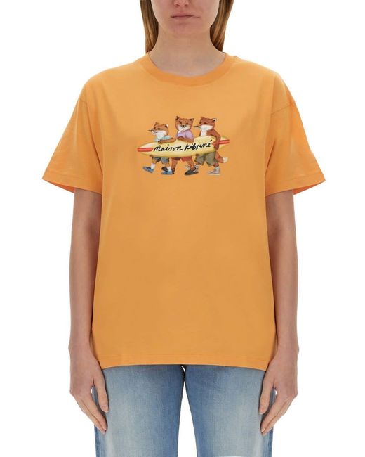 Maison Kitsuné Orange T-Shirt With Print