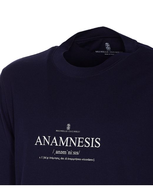 Brunello Cucinelli Blue Anamnesis Print Logo T-Shirt for men