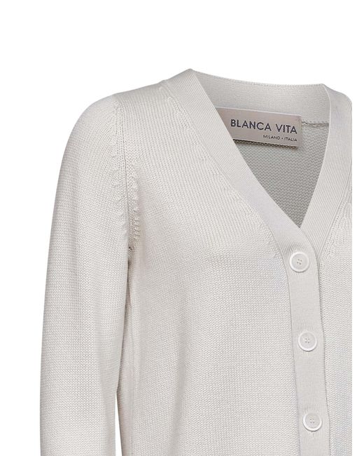 Blanca Vita White Virgin Wool Knit Cardigan