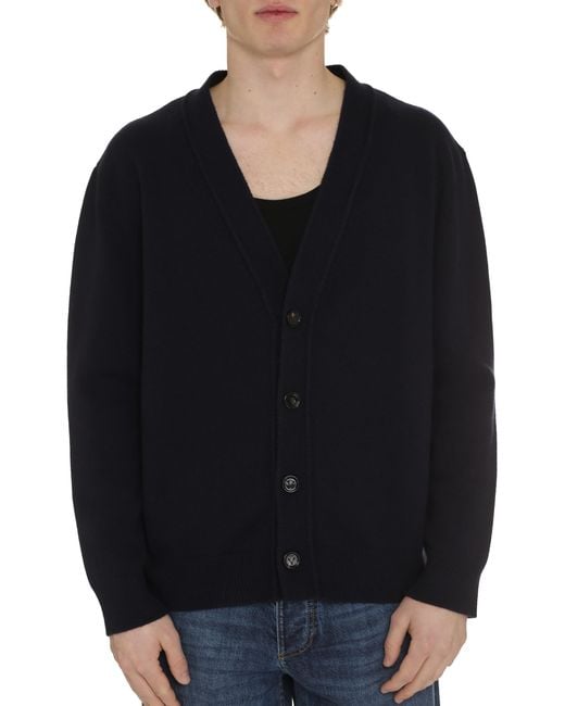 Bottega Veneta Blue Cashmere Cardigan With Leather Details Cardigans for men