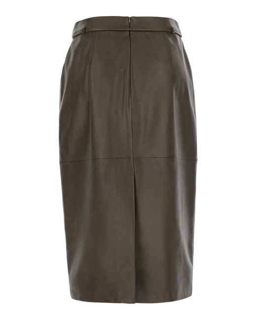 Max Mara Green Skirt Fantino Khaki Leather Lamb