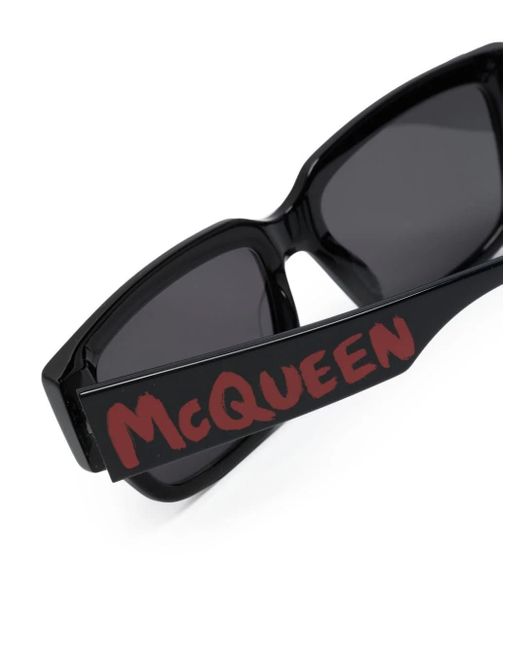 Alexander McQueen Black Mcqueen Graffiti Rectangular Sunglasses for men