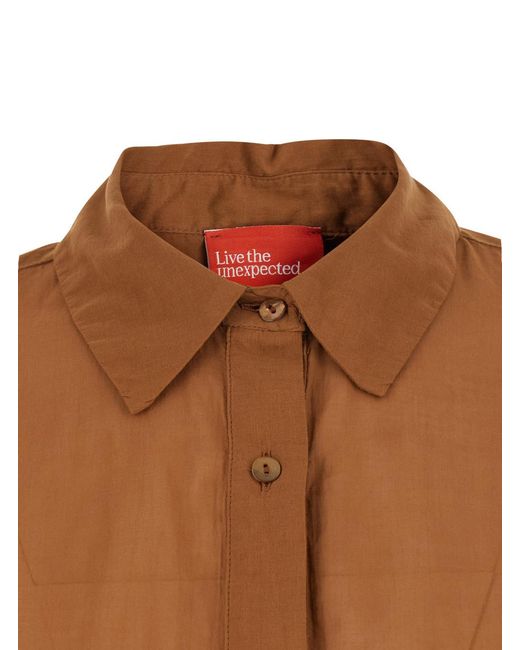 ..,merci Brown Long Shirt C400Rust With Classic Collar And Sleeves Cotton For Blouses