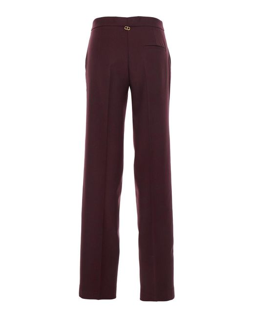 Twinset Purple Pants With Concealed Front Closure And Logo Plaque On The Rear