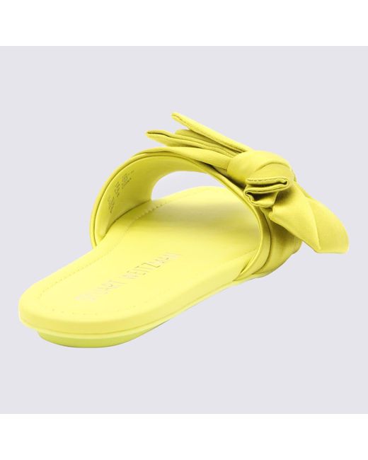 Stuart Weitzman Yellow Leather Loveknot Flat Sandals