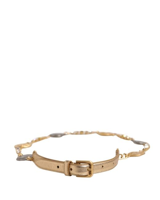 Dolce & Gabbana Natural Gold Brass Chain Coin Embellished Metal Buckle Belt