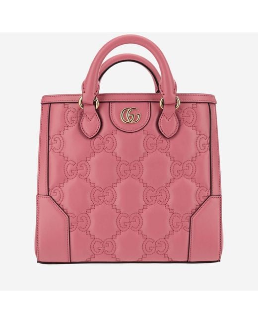 Gucci Red Gg Matelassé Leather Shopping Bag Calfskin Tote