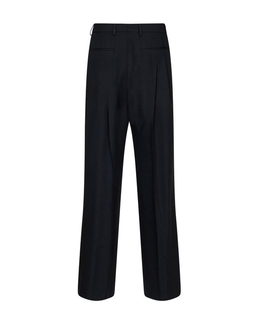 Dries Van Noten Black Wool Panrom Double-Pleat Straight-Leg Trousers for men