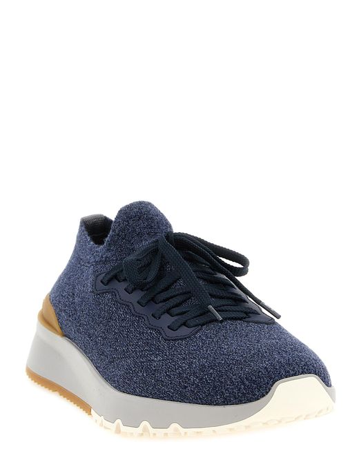 Brunello Cucinelli Blue Jacquard Knit Sneakers for men