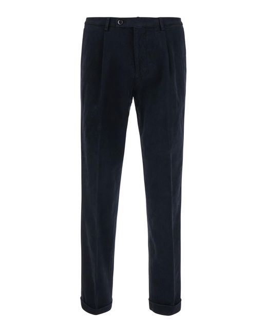 Michael Coal Blue Cotton Trousers With Belt for men
