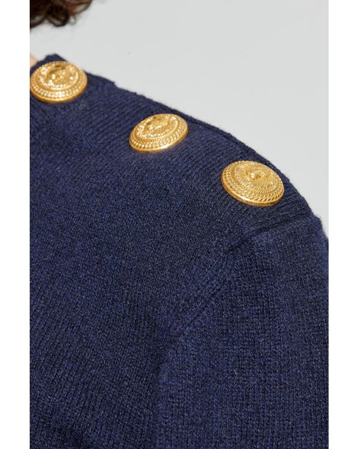 Balmain Blue Sweater With Snap Fastening On The Shoulder for men