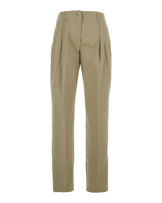 Semicouture Natural High-Waisted Pants With Belt Loops