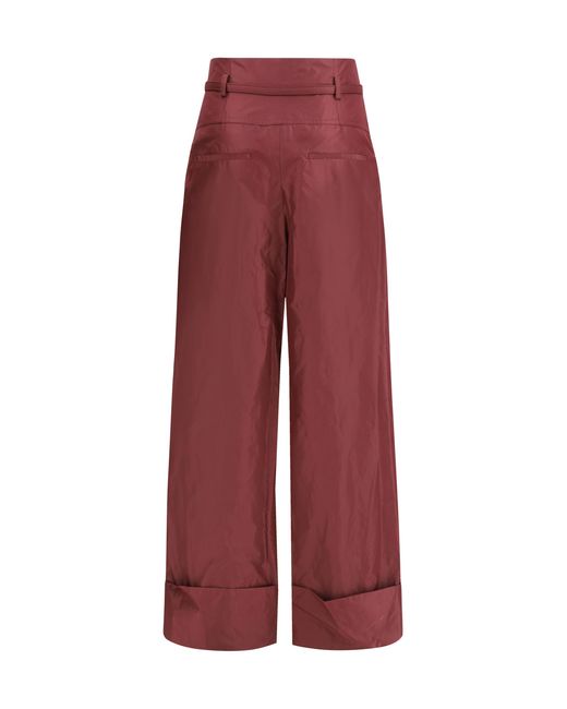 Fendi Red Taffeta Silk Pants