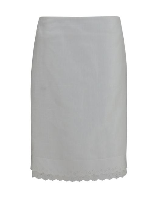Magda Butrym Gray Embroidered Midi Skirt Cotton; Linen