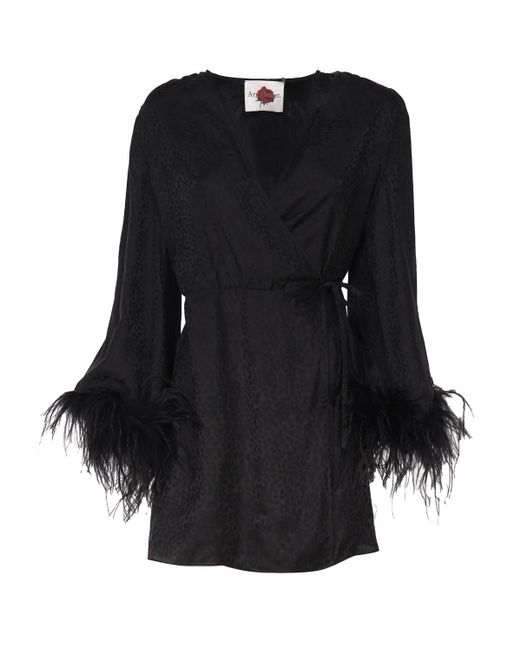 Art Dealer Black Silk Dress With Feathers
