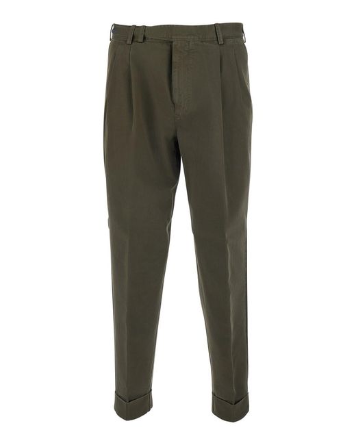 PT Torino Green Pants With Side Pockets And Straight Hem Tech Fabric For Trousers for men
