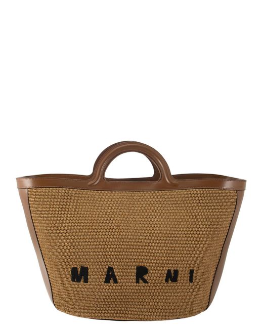 Marni Tropicalia Leather And Raffia Handbag in Brown | Lyst