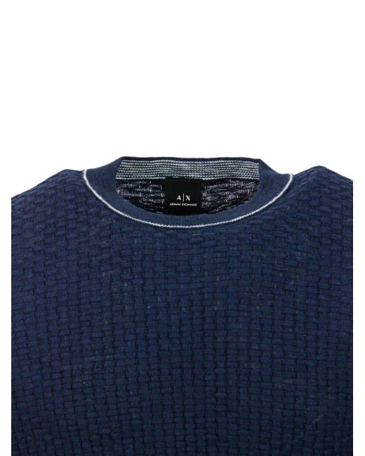 Armani Blue Crew-Neck And Long-Sleeved Sweater for men