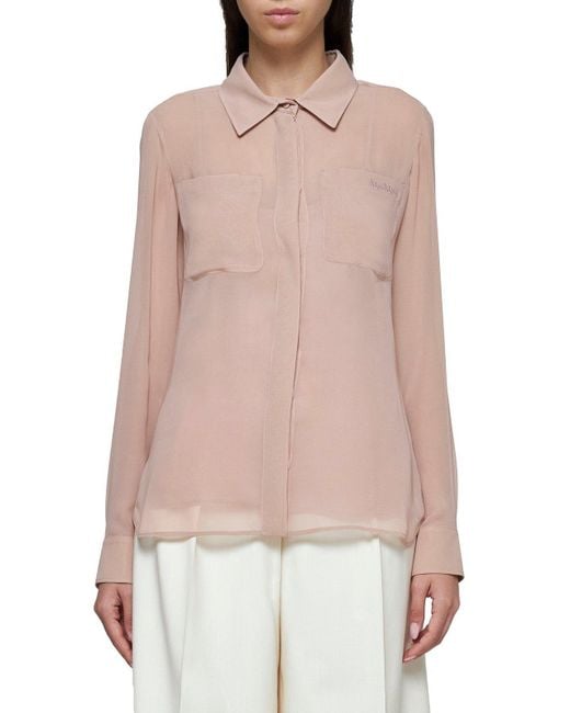 Max Mara Pink Silk Curved Hem Shirt