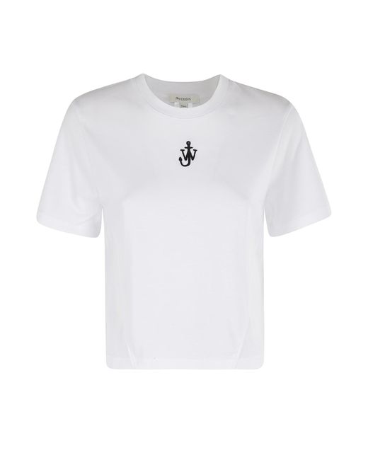 J.W. Anderson White Anchor Embroidery Panelled Cropped Tshirt