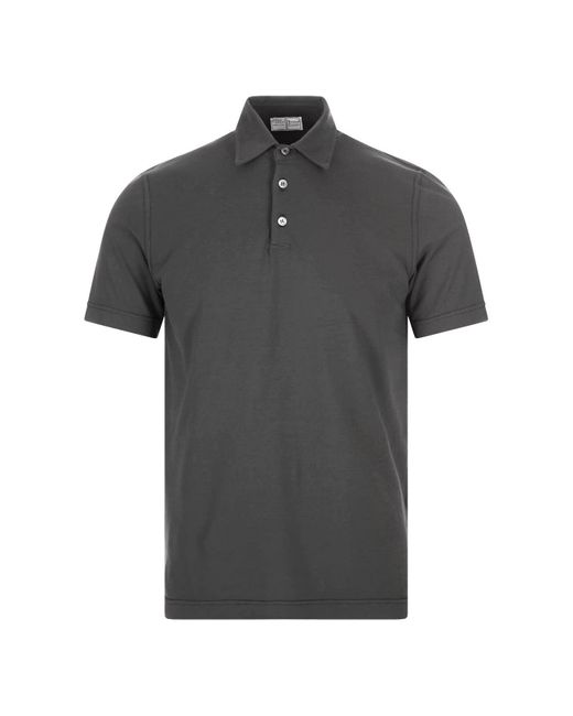 Fedeli Gray Short-sleeved Polo Shirt In Dark Grey Cotton for men