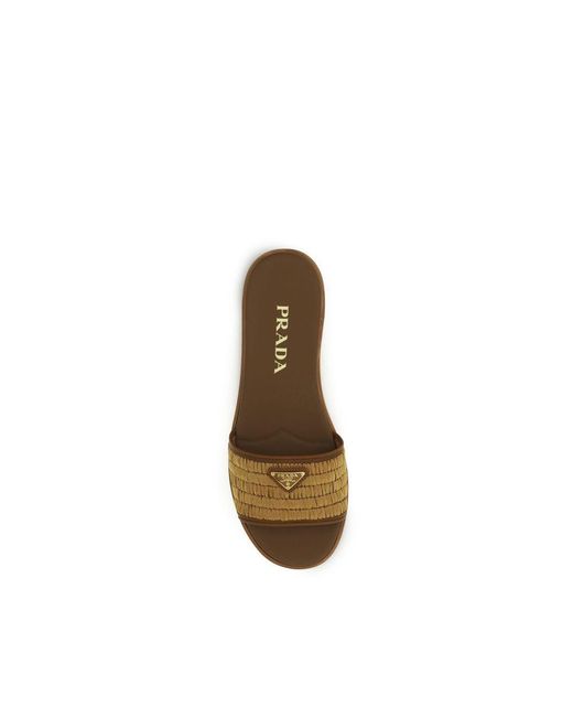 Prada Brown Raffia Slippers
