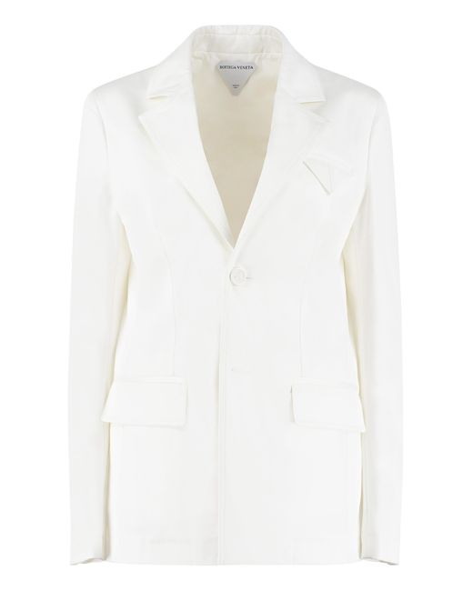 Bottega Veneta White Single-Breasted Cotton Blazer For