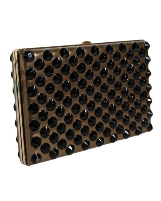 Dolce & Gabbana Black Gold Crystal Bifold Clutch Evening Party Purse Bag