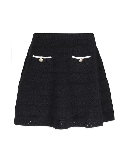 Self-Portrait Black Pointelle Knit Mini Skirt Gonna