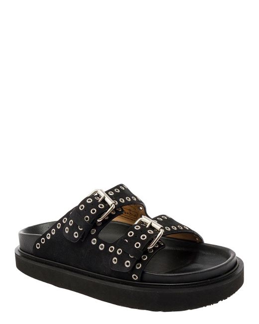 Isabel Marant Black Sandals With Studs And Double Buckle Strap In Leather Woman