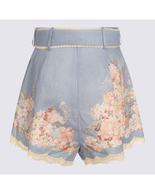 Zimmermann Blue Cascadian Tuck Light Ramie Shorts