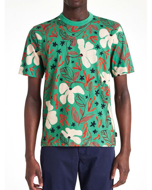 Paul Smith Green Sea Floral Print T-Shirt for men