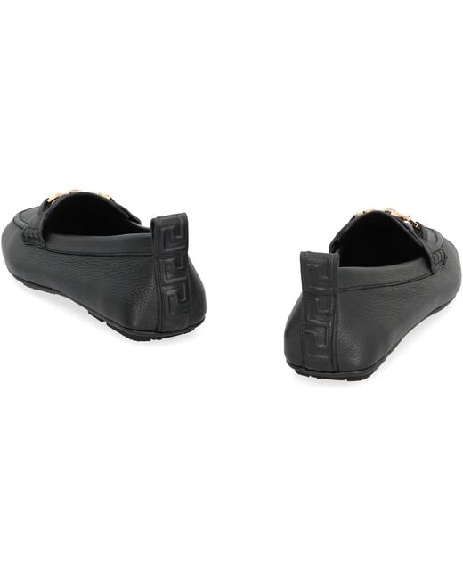 Versace Black Pebbled Calfskin Driver Loafers Calfskin; Goatskin for men