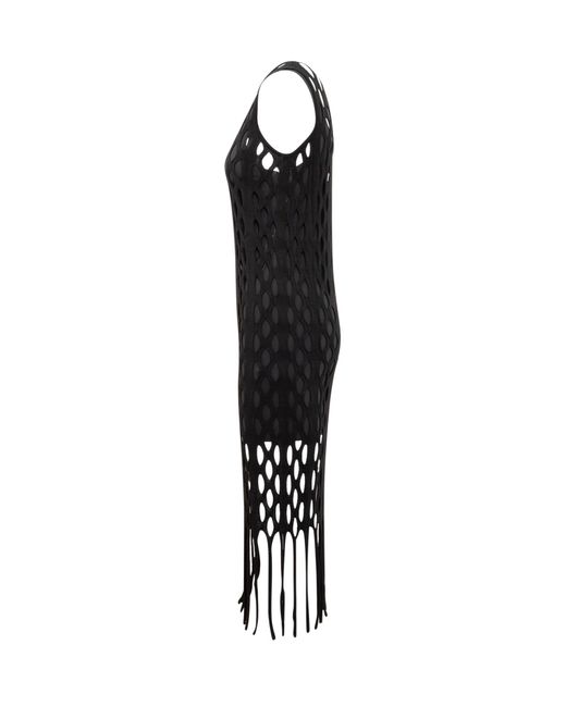 Pinko Black Dress With Mesh Effect And Fringes
