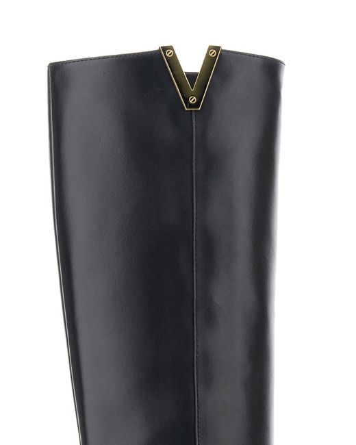 Via Roma 15 Black Knee-High Boots With Cut-Out On The Side And Logo Plaque