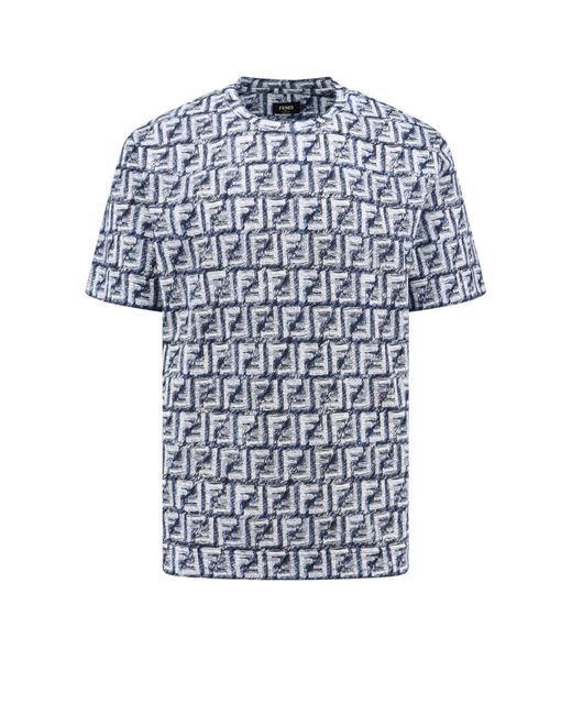 Fendi Blue Fringed Effect Graphic Tee For for men