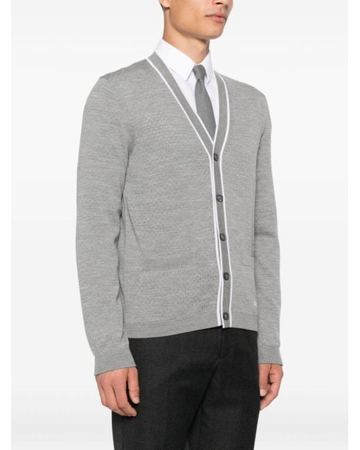 Gucci Gray Wool V-Necked Cardigan for men