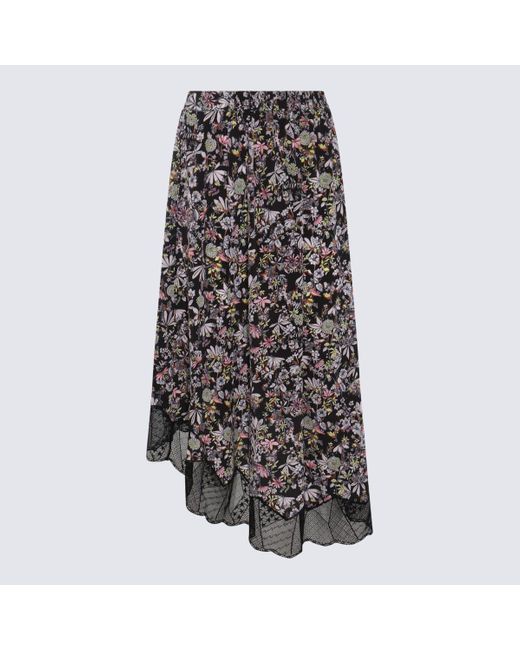 Zadig & Voltaire Gray Black Multicolour Silk Skirt