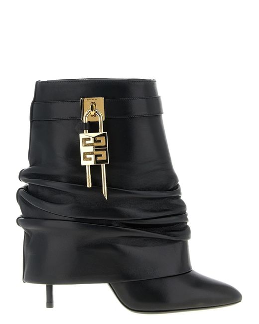 Givenchy Black Shark Lock Stiletto Leather Ankle Boots