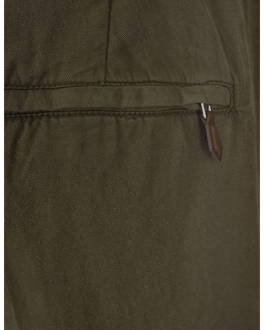 PT Torino Green Military Linen Blend Soft Fit Trousers for men